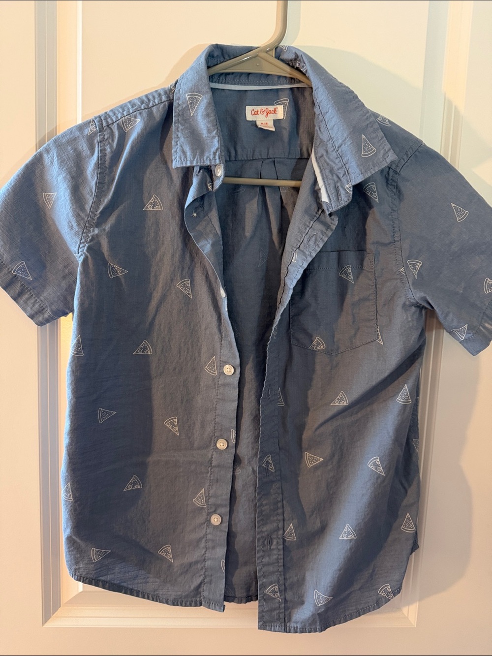 Cat & Jack Slate Blue Short-Sleeve Button-Down Shirt with White Slice Print